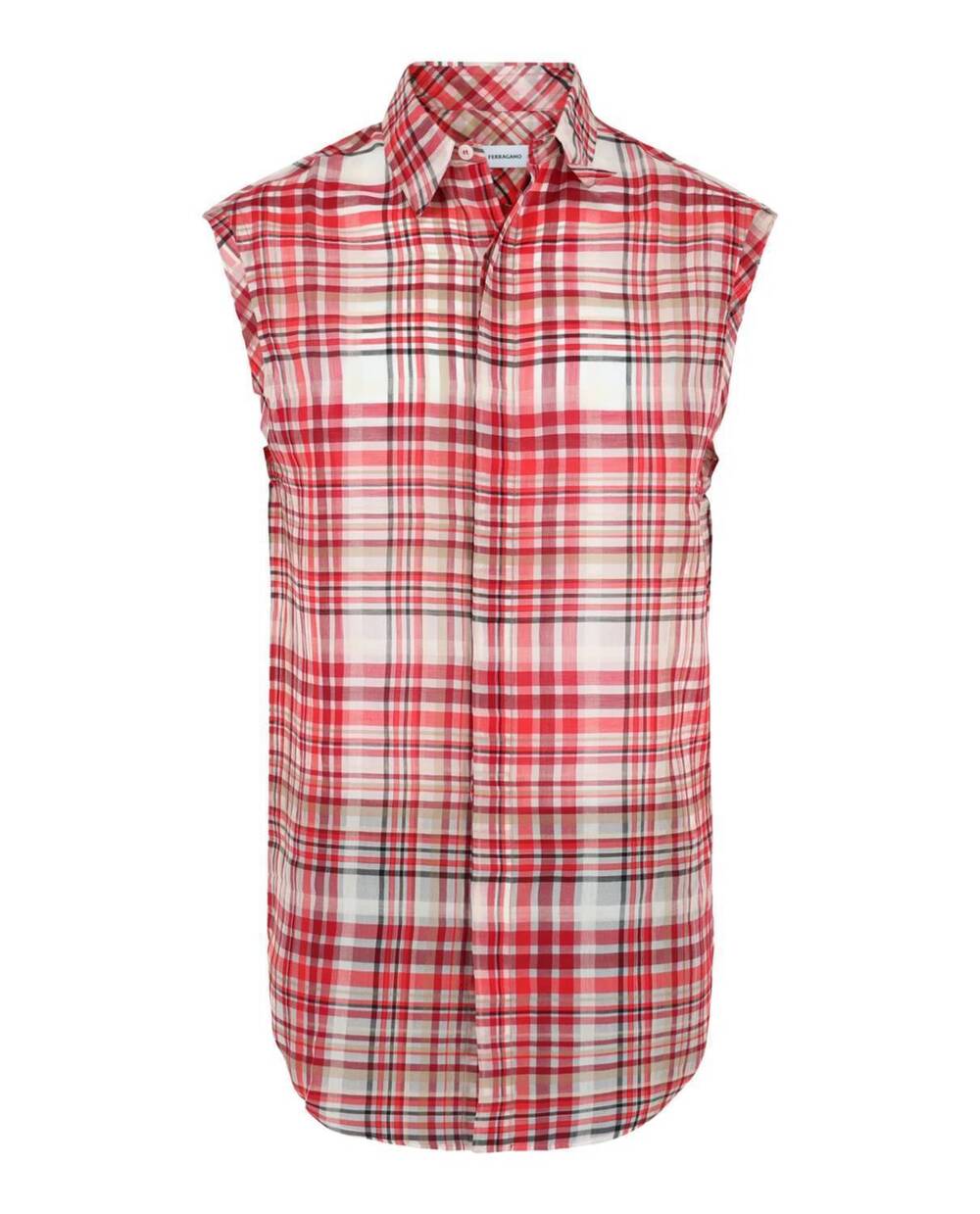 NEW SALVATORE FERRAGAMO men's plaid print sleeveless shirt in red white